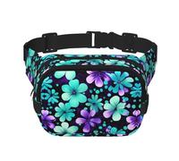 purple and teal flowers print Womens Fanny Pack Everyday Hip Pouch Waist Bag for Travel Outdoor Running Hunting for Adult, Black, One Size