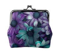 Purple And Teal Flowers Printed Coin Purse Pouch-Mini Coin Wallet,Change Purse,Leather Coin Pouch Holder For Woman Girls, Black, One Size, Modern,european Style, Retro