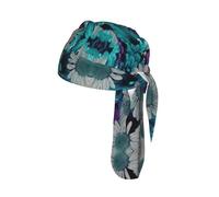 purple and teal flowers Printed Do Rag Cap, Quick Dry Mesh Cycling Cap Helmet Liner for Biking Running Hiking