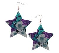 Purple And Teal Flowers Printed Leather Pierced Earring Set, 1 Pair Lightweight Bohemian Earrings Birthday Party Jewelry Gifts For Women
