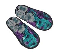 Purple And Teal Flowers Printing Fuzzy Slippers Soft Slippers Non Slip Slipper For Spa Mens Bathroom L