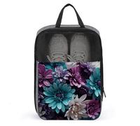 Purple And Teal Flowers Shoe Bag Travel Shoe Organizer Water-Resistant Shoe Pouch with Zipper Sneaker Dust Bag, gray, One Size, Modern