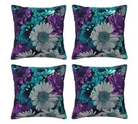 Purple And Teal Flowers Throw Pillow Cases 4 Pack Square Pillowcases Super Soft Pillow Protectors With Zipper For Couch Livingroom Sofa Bed Office Car,45x45 Cm