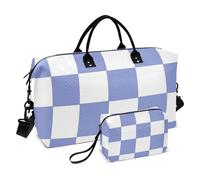 Purple and White American Plaid Decorative Weekender/Overnight Duffel Gym Bag with Toiletry Bag for Trip 2 Pcs Set Bolsa de Gym para Mujer