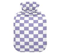 Purple and White American Plaid hot Bottle Water Bag with Soft Cover, 2L hot Compress for Sore Muscle, Sore Muscle