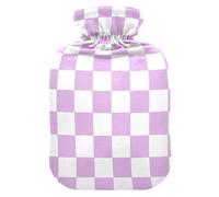 Purple and White American Plaid hot Bottle Water Bag with Soft Cover, 2L Water Bag for Neck and Shoulder Pain Relief, Sore Muscle, Bolsa Caliente para Dolores musculares