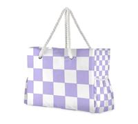 Purple and White American Plaid Large Capacity Personal Item Travel Bag with Side Pocketes Work Tote Bags for Travel Gym Vacation