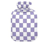 Purple and White American Plaid Travel hot Water Bottle with Soft Cover, 2L hotwater Bag for Menstrual Cramps, Menstrual Cramps, Bolsa para agua Caliente
