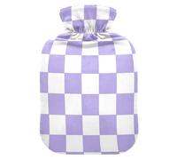 Purple and White American Plaid Travel hot Water Bottle with Soft Cover, 2L Water Bags for Arthritis, Tummy Warmer, bolsas para agua Caliente