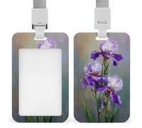 Purple and White Iris Flowers Watercolor ID Badge Holder Retractable Clip Card Holder Card Protector Name Badge Name Tag for Work Office Doctor Nurse