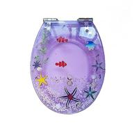 Purple and White Resin Toilet Seat - Round, Elongated, Slow Close, Easy Installation and Cleaning, 16.5 X 14.2In (Purple)