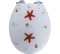 Purple and White Resin Toilet Seat - Round, Elongated, Slow Close, Easy Installation and Cleaning, 16.5 X 14.2In (White)