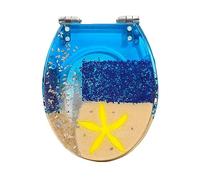 Purple and White Resin Toilet Seat - Round, Elongated, Slow Close, Easy Installation and Cleaning, 16.5 X 14.2In (Blue)