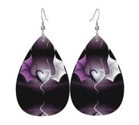 Purple and Wirte Dragons Print Faux Leather Dangle Earrings Teardrop