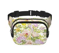 Purple and Yellow Flower Print Men and Women Square Double Layer Waist Bag Workout Crossbody Travel Waist Bag, Black, One Size