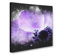 Purple Anemone Flower Paint Splash Canvas Print | Gallery Wrapped 30mm Frame Wall Art | 14x14 inches | Ready to Hang | Modern Floral Picture | Living Room Bedroom Lounge Office