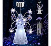Purple Angel Solar Wind Chime, Waterproof LED Flower Light for Outdoor Decor, Hanging Fairy Landscape Light for Gazebo & Garden - Women's Gift