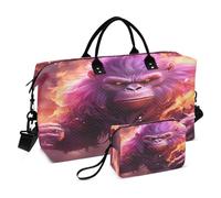 Purple Angry Fire Monkey Sports Swim Gym Bag Weekender Duffel Travel Bags Handbag with Makeup Storage Bag for Girls Men