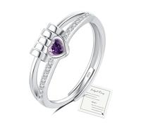 Purple Anxiety Sterling Silver Fidget Ring for Women - Adjustable Heart Thumb CZ Spinner Ring - Gift for Daughter Her