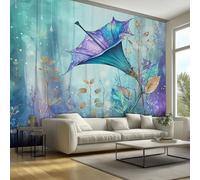 Purple Aqua Floral Wallpaper & Wall Mural Self Adhesive, 350x256 cm - Morning Glory Flower Home Wall Decor for Bedroom, Living Room - SWJE1665