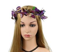 Purple Artificial Butterfly Flower Headband Adjustable Plastic Headwear | Bridal Photo Prop, Fits Most Heads, Outfit Match and Beach Wear, Elegant Vivid Sweet Simple Style