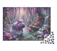 Purple Baby Hippo 1000 Piece Puzzle Home Decor Stress Relief Magic Rainforest for Dad Mum Grandparents Senior Leisure Enthusiasts 38x26cm/1000pcs