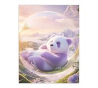 Purple Baby Panda Bear in Bubble Fantasy Art Wall Art Print Artery8 Purple W24 inch x H32 inch