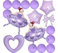 Purple Ballet Birthday Party Decorations Balloon Set, Ballerina Theme Supplies with 2PCS Ballet Dancer Balloons, 1PCS Crown Balloon, 1 PCS Bow, and 18PCS large 12in Purple Ballerina