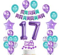 Purple Balloon 17 Years Old Birthday Girl Decoration 17th Birthday Girl Giant Foil Balloon Number 17 Banner Happy Birthday Cake Topper Purple 17 Years Old Birthday Girl Woman