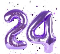 Purple Balloon 24, Numbers Balloon Purple, 40 Inch Purple Foil Balloon 2 & 4, Number Balloon 24 Helium Balloon 24th Birthday for 24th 42th Birthday Decoration Girls Boys