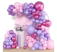 Purple Balloon Arch Kit, 114Pcs Pink and Purple Balloon Arch with Hot Pink Metallic Balloons, Confetti Balloons, Lilac Balloon Garland for Birthday Decorations for Girls, Wedding, Engagement