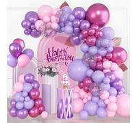 Purple Balloon Arch Kit, 114Pcs Pink Lilac Balloon Garland with Metallic Violet Hot Pink Balloons, Purple Balloon Arch Party Decorations for Birthday, Baby Shower, Wedding, Engagement, Bridal Shower