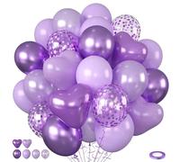 Purple Balloons, 60pcs Metallic Purple Balloons With Matte Macaron Heart Latex Balloon Confetti Balloon Birthday Baby Shower Party Wedding Bridal Shower Bachelorette Engagement Anniversary Decorations
