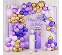 Purple Balloons Arch Kit - 114pcs Pastel Purple Gold Balloon Arch with Lilac Gold Metallic Baloons, Lilac Balloon Arch for Birthday Party Decoration Wedding Anniversary Bridal Shower Baby Shower