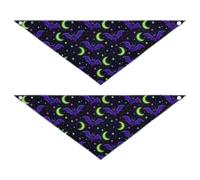 Purple Bat Green Moon Halloween Pattern 2 Pack Dog Holiday Bandanas Bib Handkerchief Pet Holiday Set for Dogs Cats