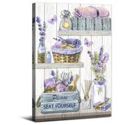 Purple Bathroom Wall Decor Rustic Lavender Flower Pictures Bathroom Wall Art Farmhouse Please Seat Yourself Canvas Prints Funny Country Floral Painting Artwork Restroom Toilet Home Decorations 12x16"