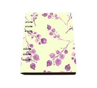 Purple Berry Branch Notebook, Pu Leather Notebooks, Lined Paper Teacher Notebook 180Pages/90Sheets, Note Book for Office, A5 Exercise Books for Journaling Writing, University Stationery Women Man