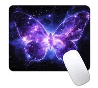 Purple Big Butterfly Mouse Pads for Desk, Portable Glitter Nebula Galaxy Mouse Pad Small Square Mousepad, 9.5" x 7.9" Non-Slip Rubber Base Design for PC & Wireless Laptop Home Office Accessories