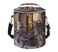 Purple Bike by The Window Lunch Bag, 15L Portable Leakproof Picnic Basket with Shoulder Strap, Insulated Picnic Cooler Bag for Camping, Beach, Hiking & Groceries