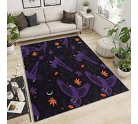 Purple Birds Area Rug Orange Purple Maple Leaf Rug for Bedroom Horror Halloween Rug Minimalist Black Area Rug (140x200cm)