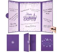Purple Birthday Decorations Purple Happy Birthday Guest Book Alternative Signing Guestbook Gifts Keepsake for Women Girls Creative Lavender Lilac Silver Memory Book to Sign Signature Card Board Party