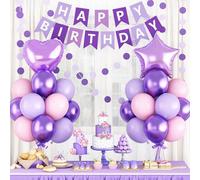 Purple Birthday Party Decorations for Girls Women Pastel Purple Pink Balloon Set Star Heart Foil Balloons Happy Birthday Bunting Banner Garland Lilac Violet Lavender Pink Princess Butterfly Decor Kit