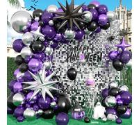 Purple Black Balloon Arch Kit, Black Purple Silver Balloons garland Arch kit, Silver Star Foil Balloons For Birthday Party Wedding Bachelorette Bridal Shower Graduation Halloween Decorations