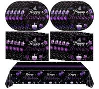 Purple & Black Decorations Set - Disposable Tableware with Plates, Napkins, Tablecloth & More for Men & Women's Birthdays