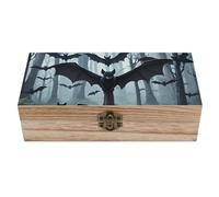 Purple Black Goth Spooky Bat Wooden Decorative Storage Box Jewelry Storage Bins with Hinged Lock Vintage Keepsake Chest for Organizing Rings, Necklaces, Trinkets Storage Container for Women, Mom Gift