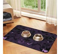 Purple Black Goth Spooky Dog Food Mats for Floors, 16x24 Inch Non-Slip Super Absorbent Pet Food Mat, Dishwasher Dog Mat for Food and Water, Cute Rubber Quick Dry Pet Feeding Mat for Dogs Puppy Cats