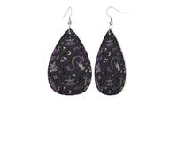 Purple Black Goth Spooky Exquisite Waterdrop-Shaped Leather Earrings With Double-Sided Print - Lightweight, Durable, And Stylish Accessory For Every Occasion