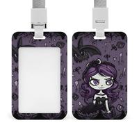 Purple Black Goth Spooky Id Badge Holder with Lanyard, Clear Vertical Card Protector Waterproof, Breakaway Safety Neck Strap, Heavy Duty Name Tag Holder for Nurse Teacher Officer Staff Women Men