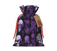 (Purple Black Goth Spooky) Large Reusable Burlap Pouches Rustic Wedding Favor Xmas Bags Drawstring Gift Sacks Bulk Party. S Size