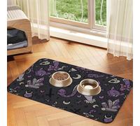 Purple Black Goth Spooky Patterned Pet Feeding Mat with Water-Absorbing PU Top & Rubber Base - Anti-Slip Dog Cat Food Mat for Cats, Dogs & Pets, 40x60cm